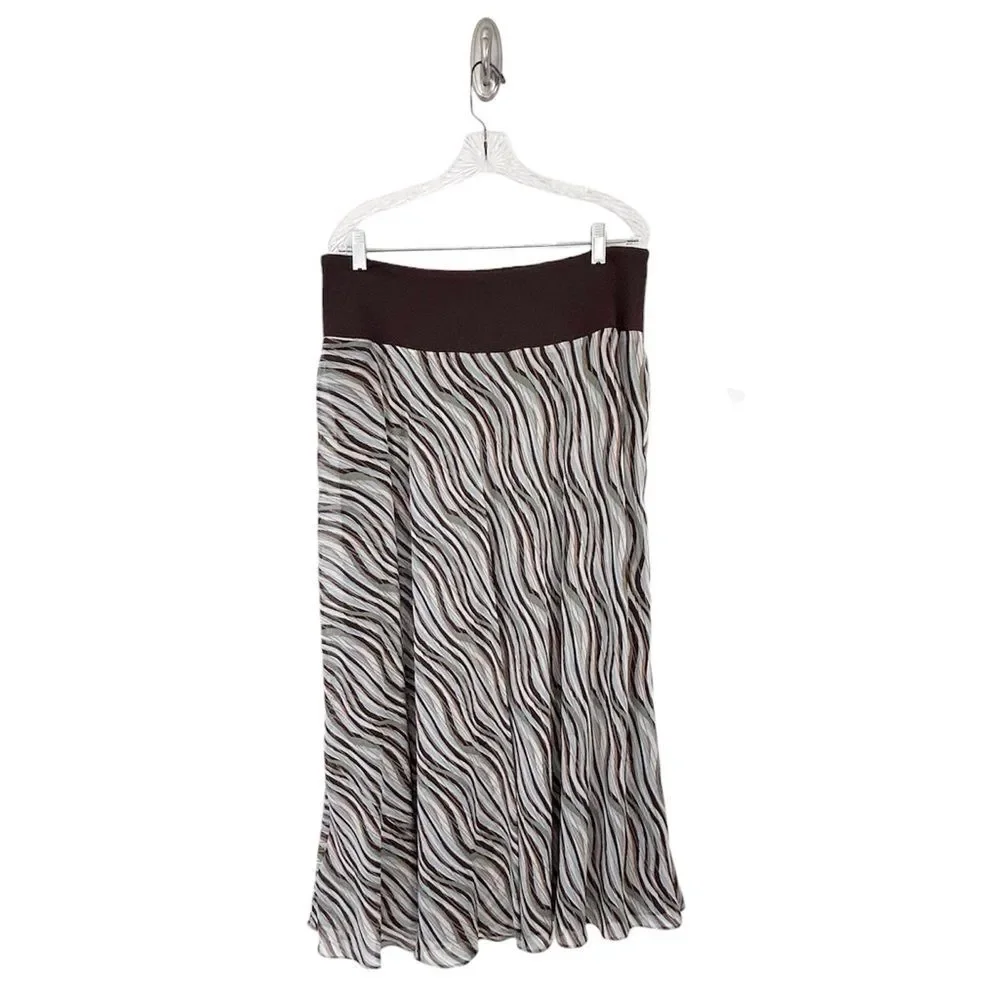 Jones New York Women’s Drop Waist Aqua Brown White & Gold Silk Maxi Skirt Size L